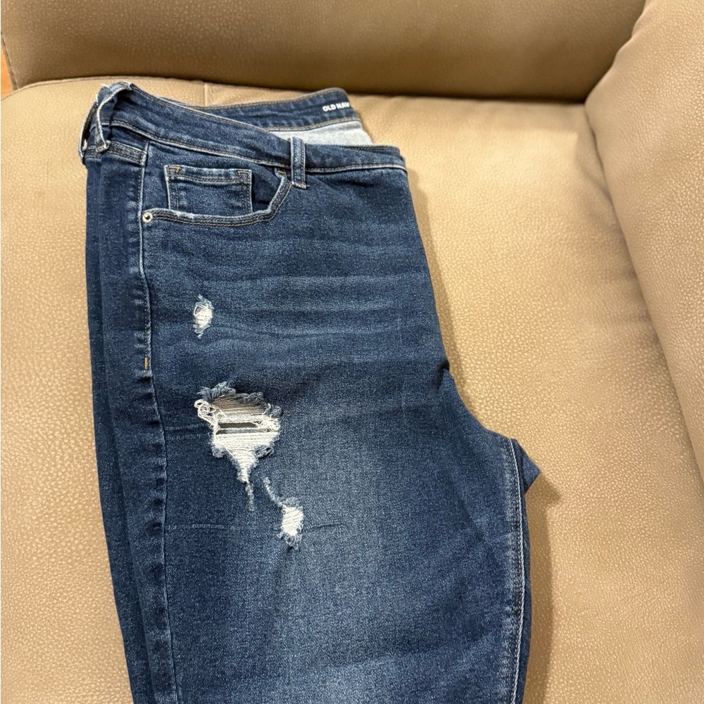 Old Navy Dark Blue Skinny Jeans with Distressed Detail